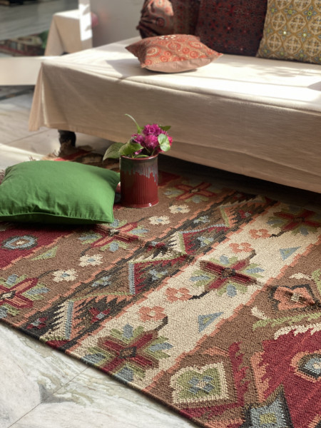 MULTI COLOR WOOL & COTTON KILIM HAND WOVEN DURRIE