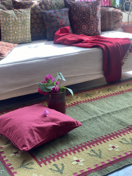 GREEN WOOL & COTTON HAND WOVEN DURRIE