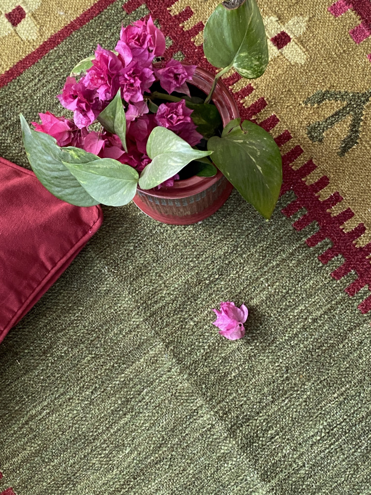 Image of GREEN WOOL &amp; COTTON HAND WOVEN DURRIE