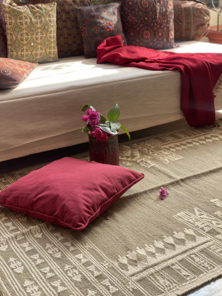 BEIGE WOOL & COTTON HAND WOVEN DURRIE