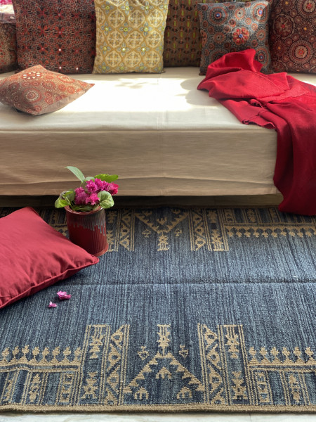 INDIGO WOOL & COTTON HAND WOVEN DURRIE