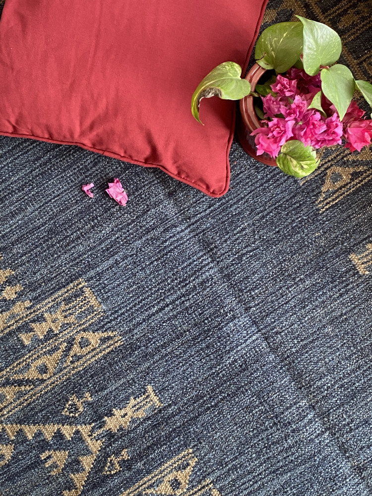 Image of INDIGO WOOL &amp; COTTON HAND WOVEN DURRIE