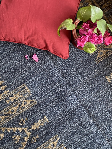 INDIGO WOOL & COTTON HAND WOVEN DURRIE