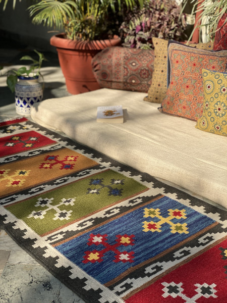 MULTI COLOUR WOOL & COTTON KILIM HAND WOVEN DURRIE