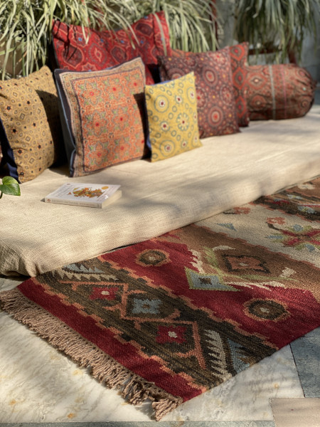 MULTI COLOUR WOOL & COTTON KILIM HAND WOVEN DURRIE