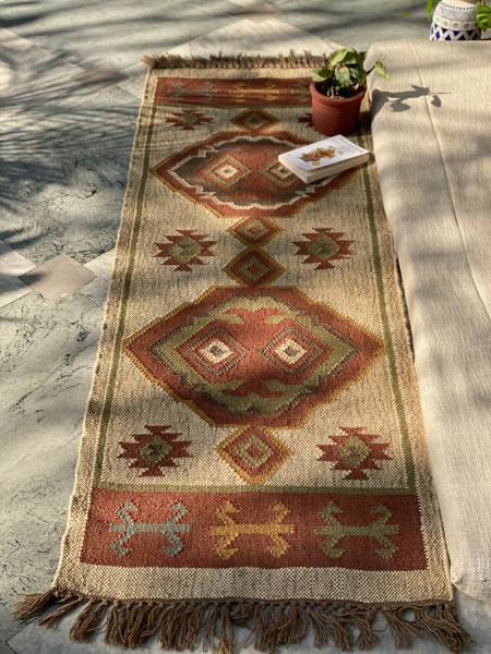 MULTI COLOUR WOOL & JUTE KILIM HAND WOVEN DURRIE