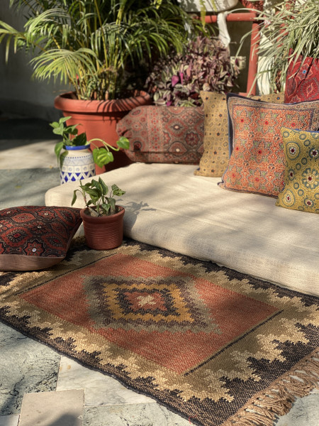 MULTI COLOUR WOOL & JUTE KILIM HAND WOVEN DURRIE