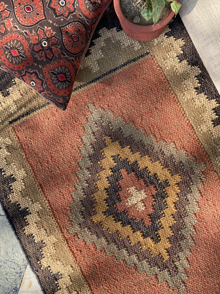 Image of MULTI COLOUR WOOL &amp; JUTE KILIM HAND WOVEN DURRIE