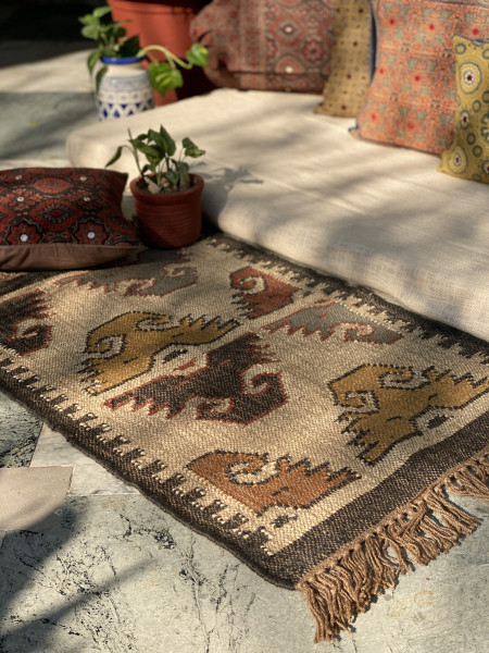 MULTI COLOUR WOOL & JUTE KILIM HAND WOVEN DURRIE