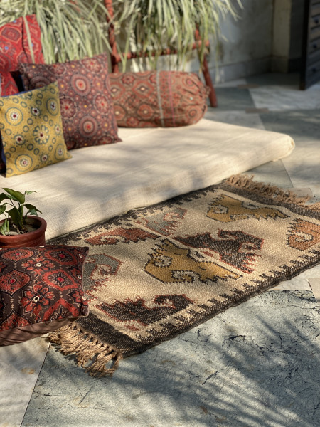 MULTI COLOUR WOOL & JUTE KILIM HAND WOVEN DURRIE