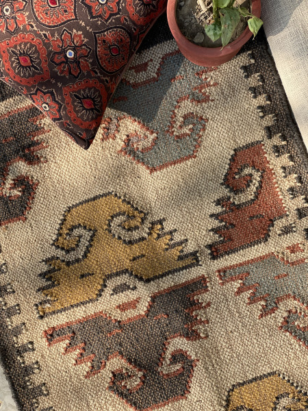 MULTI COLOUR WOOL & JUTE KILIM HAND WOVEN DURRIE