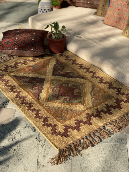 MULTI COLOUR WOOL & JUTE KILIM HAND WOVEN DURRIE