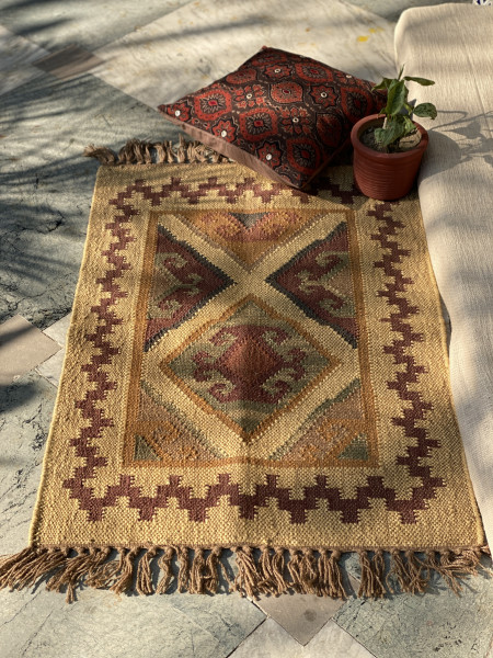 MULTI COLOUR WOOL & JUTE KILIM HAND WOVEN DURRIE