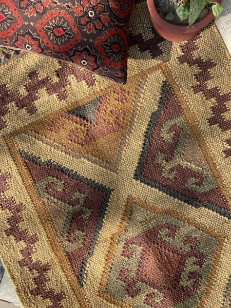 MULTI COLOUR WOOL & JUTE KILIM HAND WOVEN DURRIE
