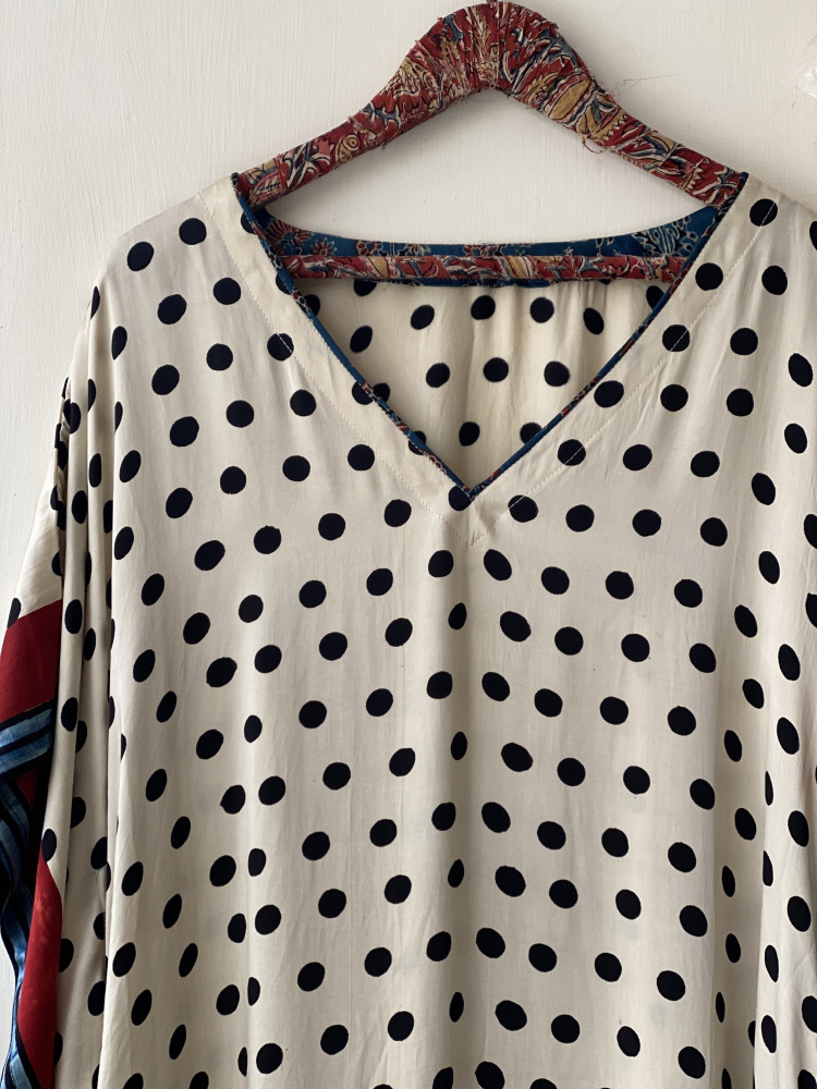 Image of OFF WHITE AJRAKH HAND BLOCK MODAL SILK KAFTAN