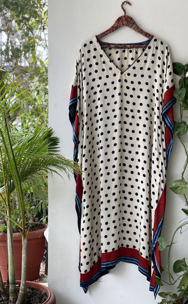 OFF WHITE AJRAKH HAND BLOCK MODAL SILK KAFTAN