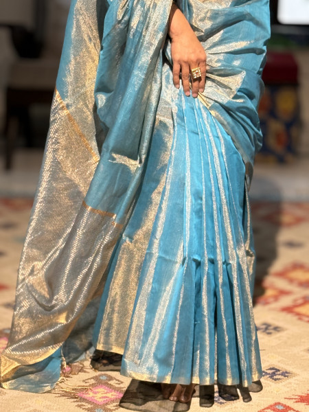 'SAMRIDDHI' SKY BLUE ZARI WOVEN MAHESHWARI SILK  SARI