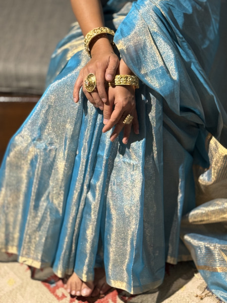 'SAMRIDDHI' SKY BLUE ZARI WOVEN MAHESHWARI SILK  SARI