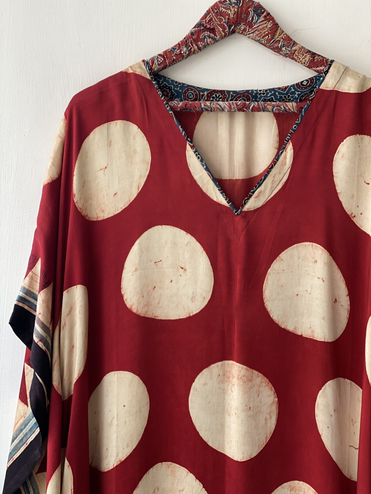 Image of MAROON AJRAKH HAND BLOCK MODAL SILK KAFTAN