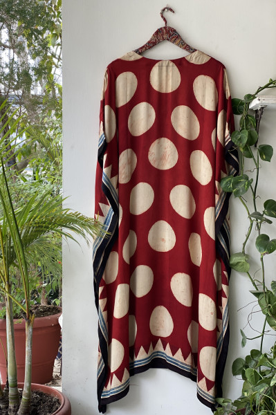 MAROON AJRAKH HAND BLOCK MODAL SILK KAFTAN