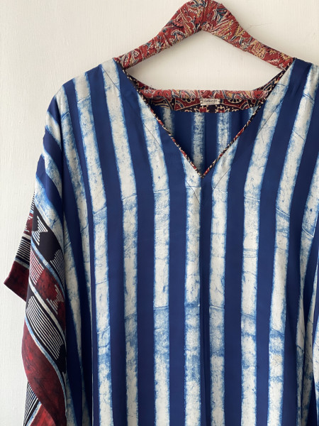 INDIGO AJRAKH HAND BLOCK MODAL SILK KAFTAN