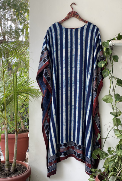INDIGO AJRAKH HAND BLOCK MODAL SILK KAFTAN