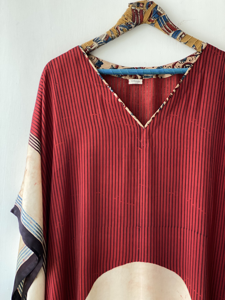 Image of MAROON AJRAKH HAND BLOCK MODAL SILK KAFTAN