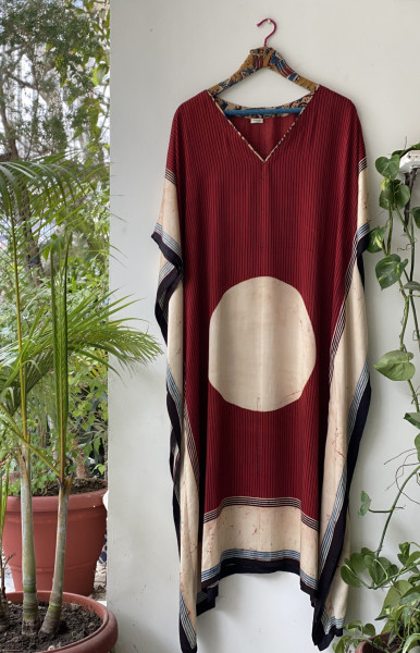 MAROON AJRAKH HAND BLOCK MODAL SILK KAFTAN
