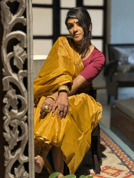 'SWARNA' YELLOW ZARI WOVEN MAHESHWARI SILK  SARI