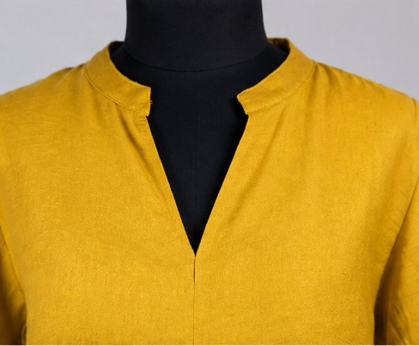 Mustard Linen Blend Embroidered Top | Everyday Casual Wearing