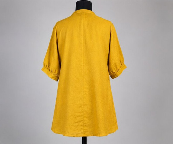 Mustard Linen Blend Embroidered Top | Everyday Casual Wearing