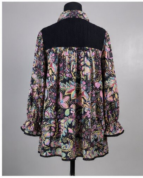 Black Printed Cotton Mul Shirt for Women