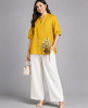 Mustard Linen Blend Embroidered Top | Everyday Casual Wearing