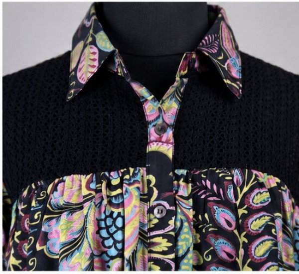 Black Printed Cotton Mul Shirt for Women