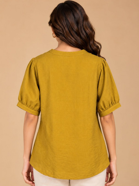 Mustard Yellow Tree Motif Embellished Shirt with Tassel Detailing