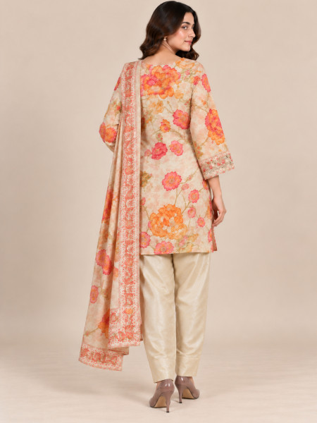 Ivory Blossom Floral Printed Embroidered Farshi Salwar Suit