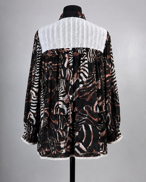 Black and Brown Animal Printed Full Sleaves-Shirt