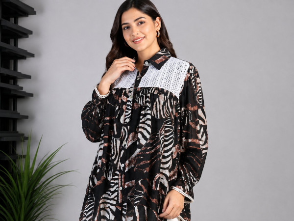 Black and Brown Animal Printed Full Sleaves-Shirt