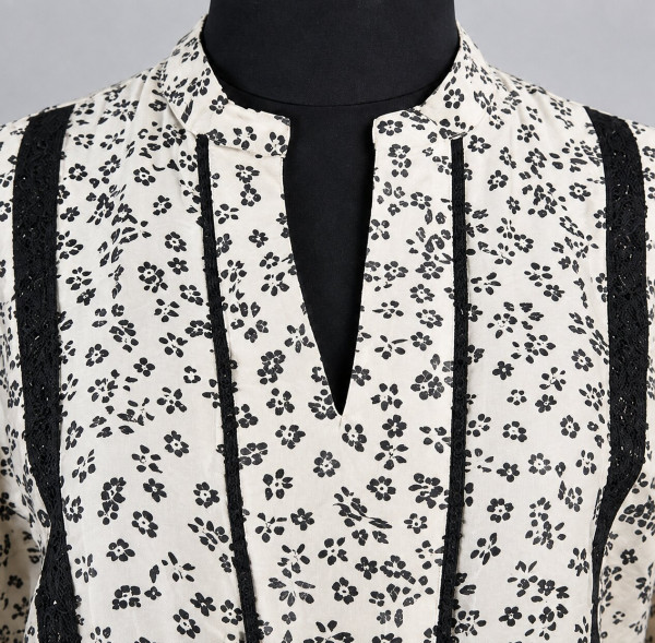 Cream Floral Printed Cotton Mul Blend Shirt Top