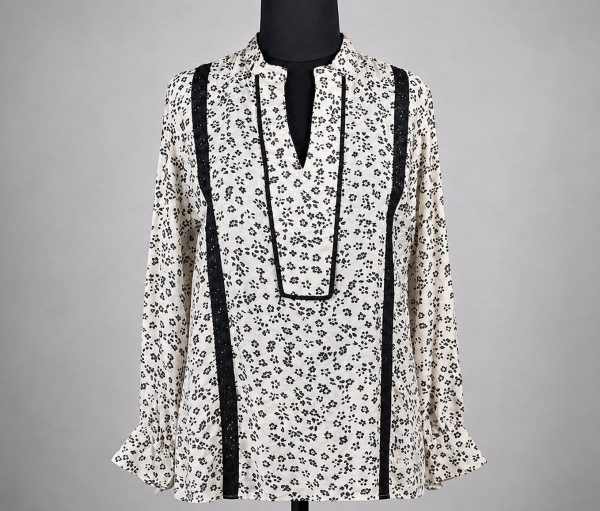 Cream Floral Printed Cotton Mul Blend Shirt Top