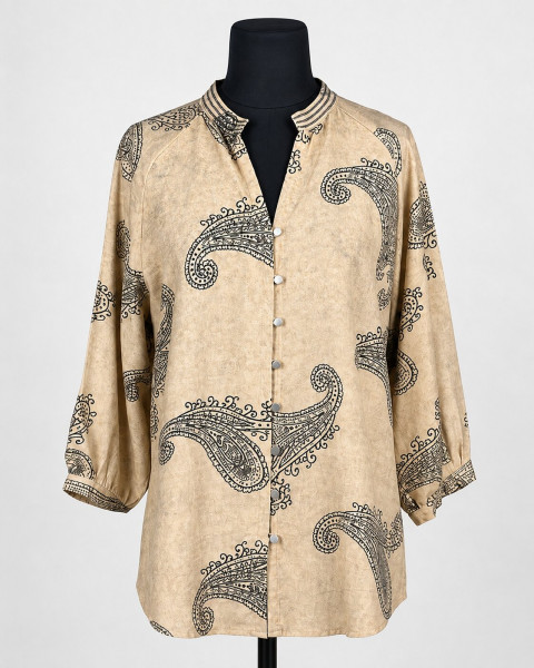 Beige Paisley Print Cotton Rayon Top – Elegant Resort & Casual Wear