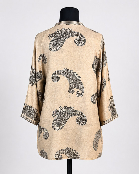 Beige Paisley Print Cotton Rayon Top – Elegant Resort & Casual Wear