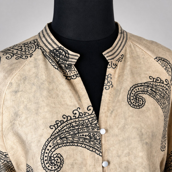 Beige Paisley Print Cotton Rayon Top – Elegant Resort & Casual Wear