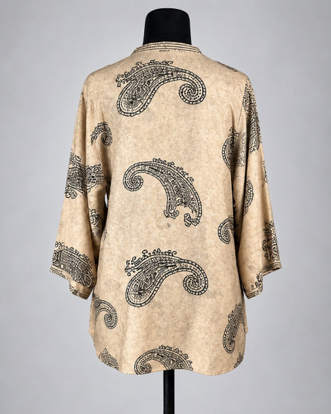 Beige Paisley Print Cotton Rayon Top – Elegant Resort & Casual Wear