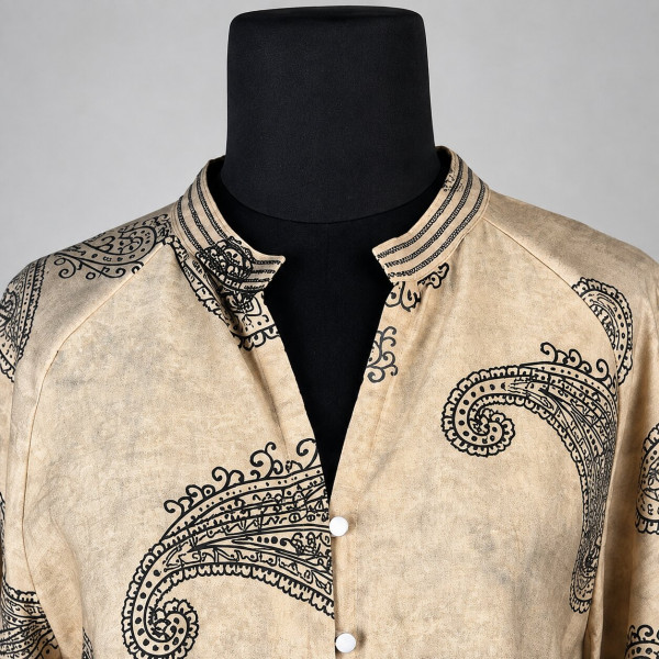 Beige Paisley Print Cotton Rayon Top – Elegant Resort & Casual Wear