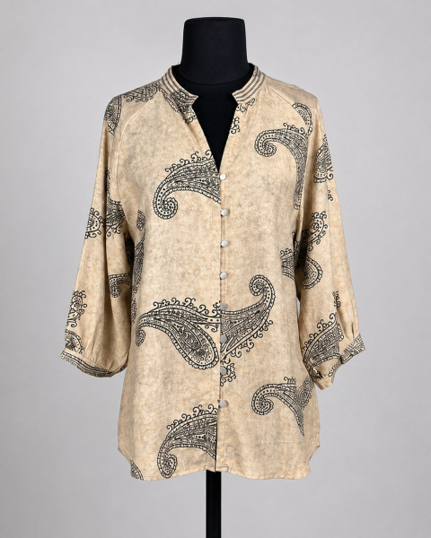 Beige Paisley Print Cotton Rayon Top – Elegant Resort & Casual Wear