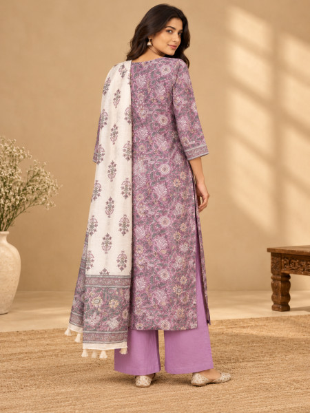 Mauve Pink Floral Printed Kurta Palazzo Set with Dupatta