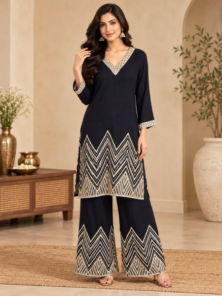 Image of Midnight Elegance Embroidered Co-Ord Set