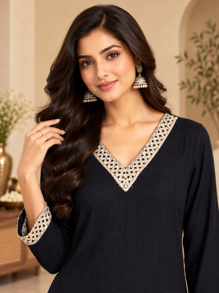 Midnight Elegance Embroidered Co-Ord Set