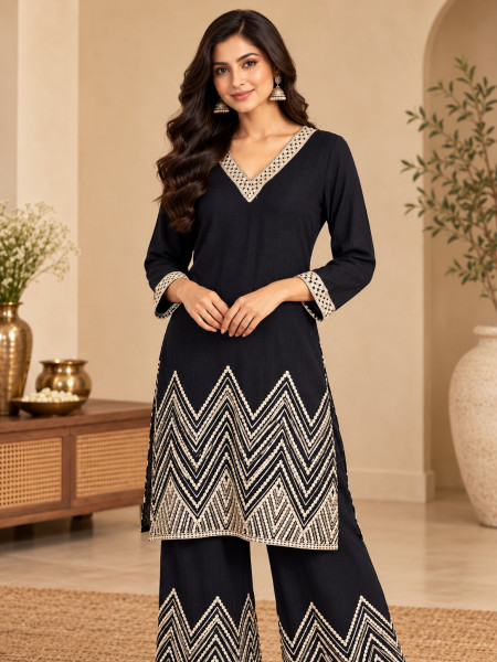 Midnight Elegance Embroidered Co-Ord Set